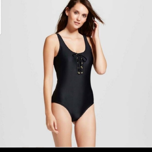 Mossimo black lace up tie swim suit swimwear S M - Picture 2 of 4